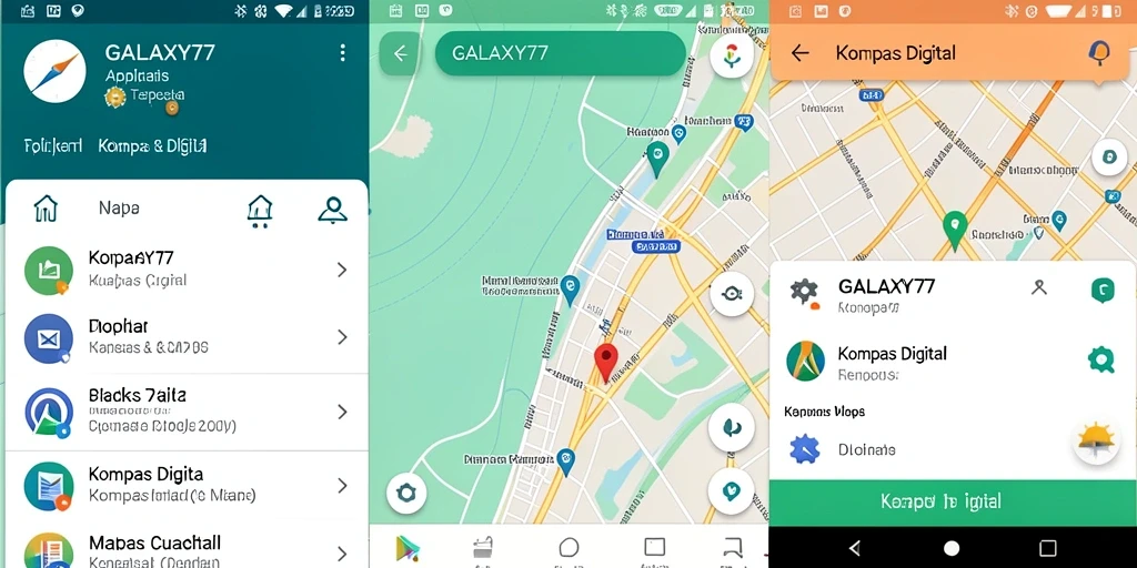 Antarmuka GALAXY77 menampilkan kompas digital yang intuitif dan informatif.