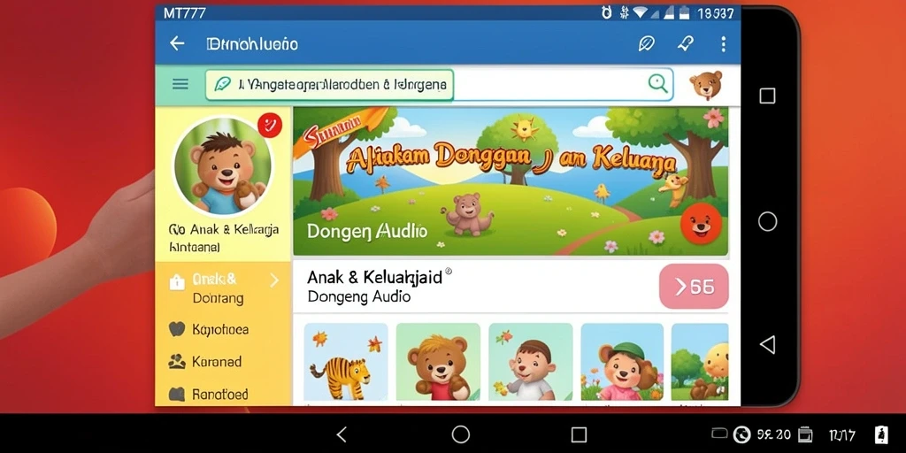 Antarmuka aplikasi MT777 dengan pilihan dongeng menarik.