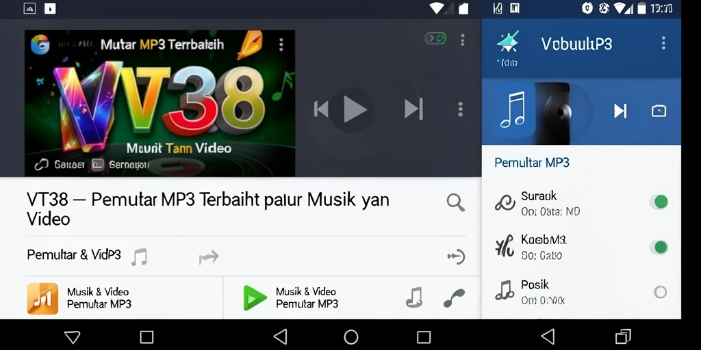 Tampilan antarmuka pengguna Pemutar MP3 VT38 yang modern dan intuitif.