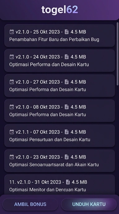 Tampilan riwayat versi togel62